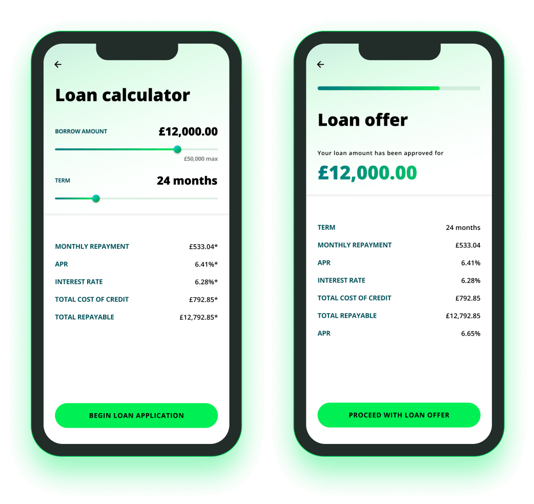 The user interfaces for calculating loans and loan offers as part of the lending banking solution within Converge Banking