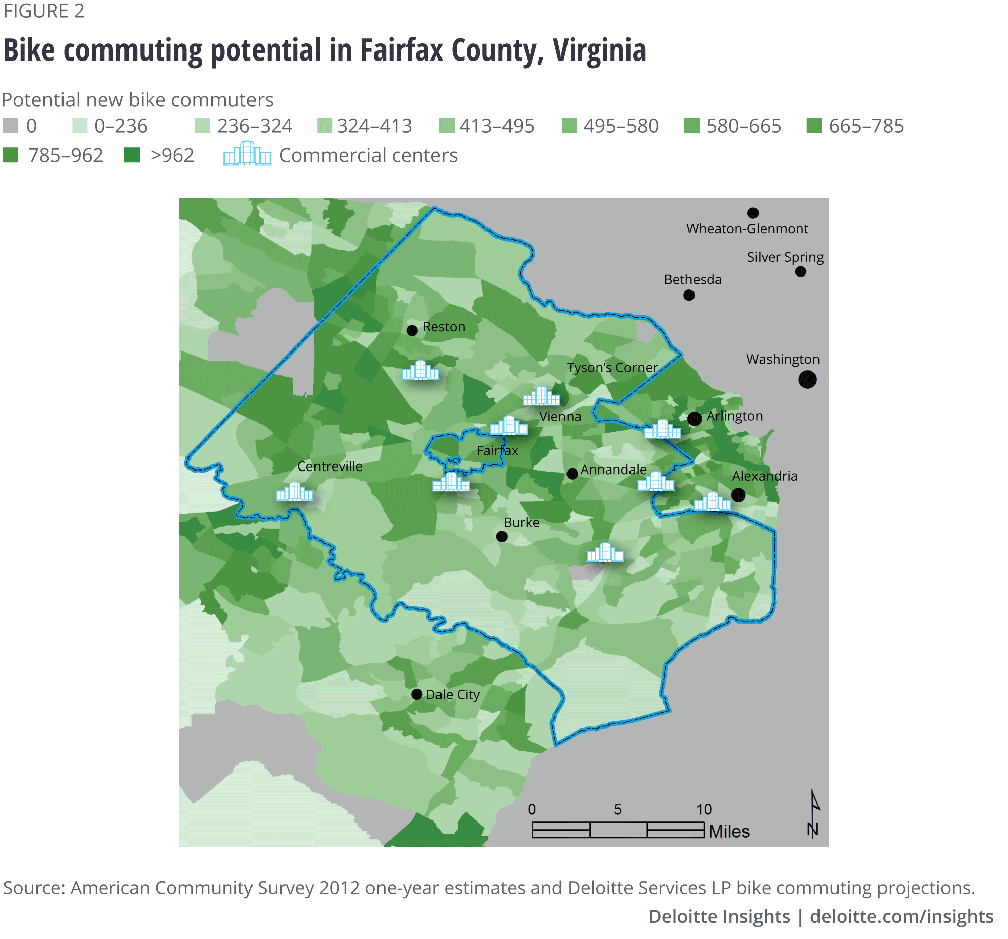 Bike commuting potential in Fairfax County, Virginia