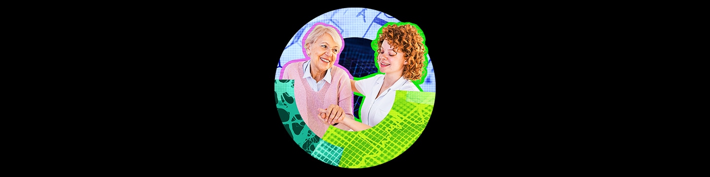Image of old lady and adult care woman