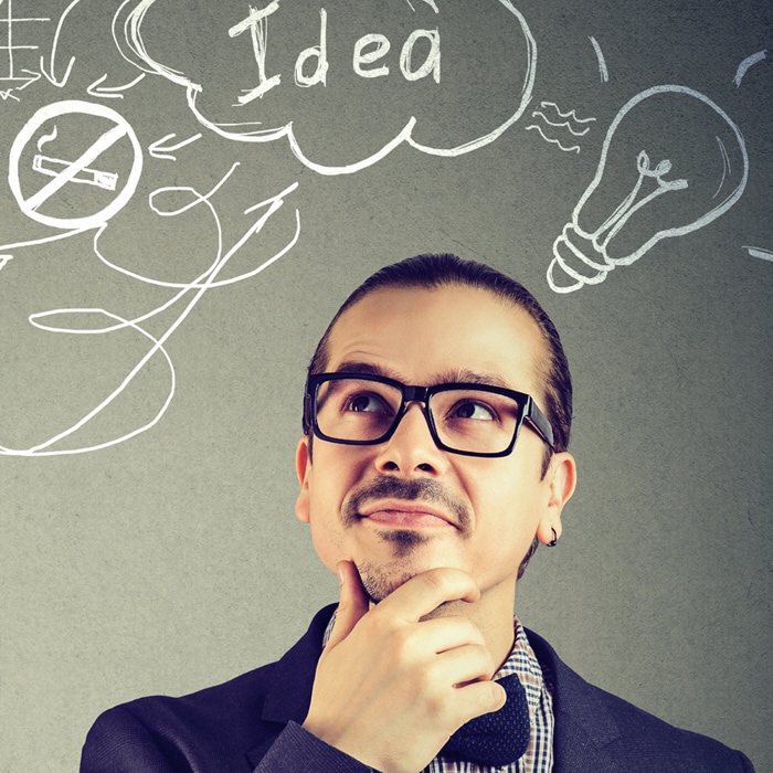 person thinking about innovation ideas