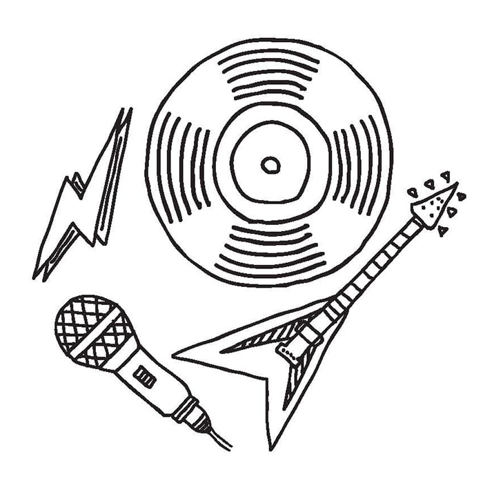 record and guitar illustrations