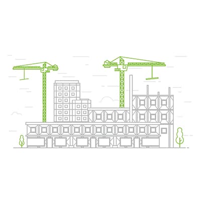 Illustration of building being constructed