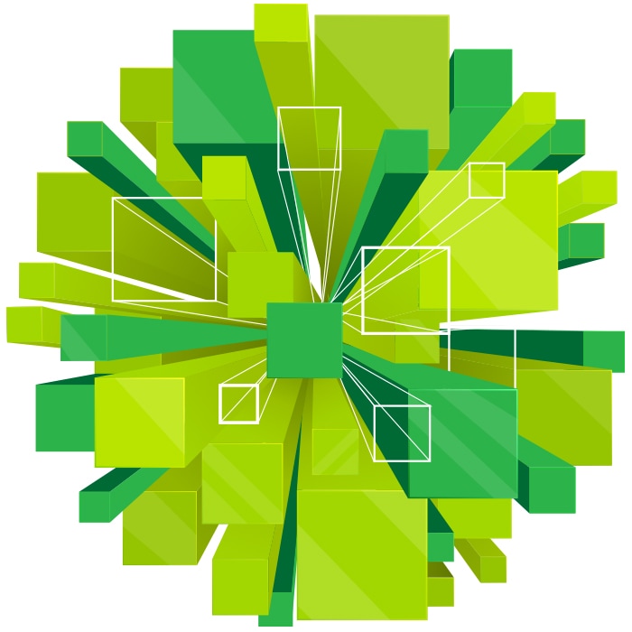 green rectangular prisms in a circle