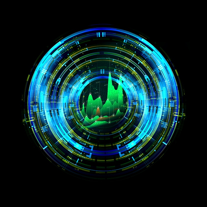 green and blue digital circle
