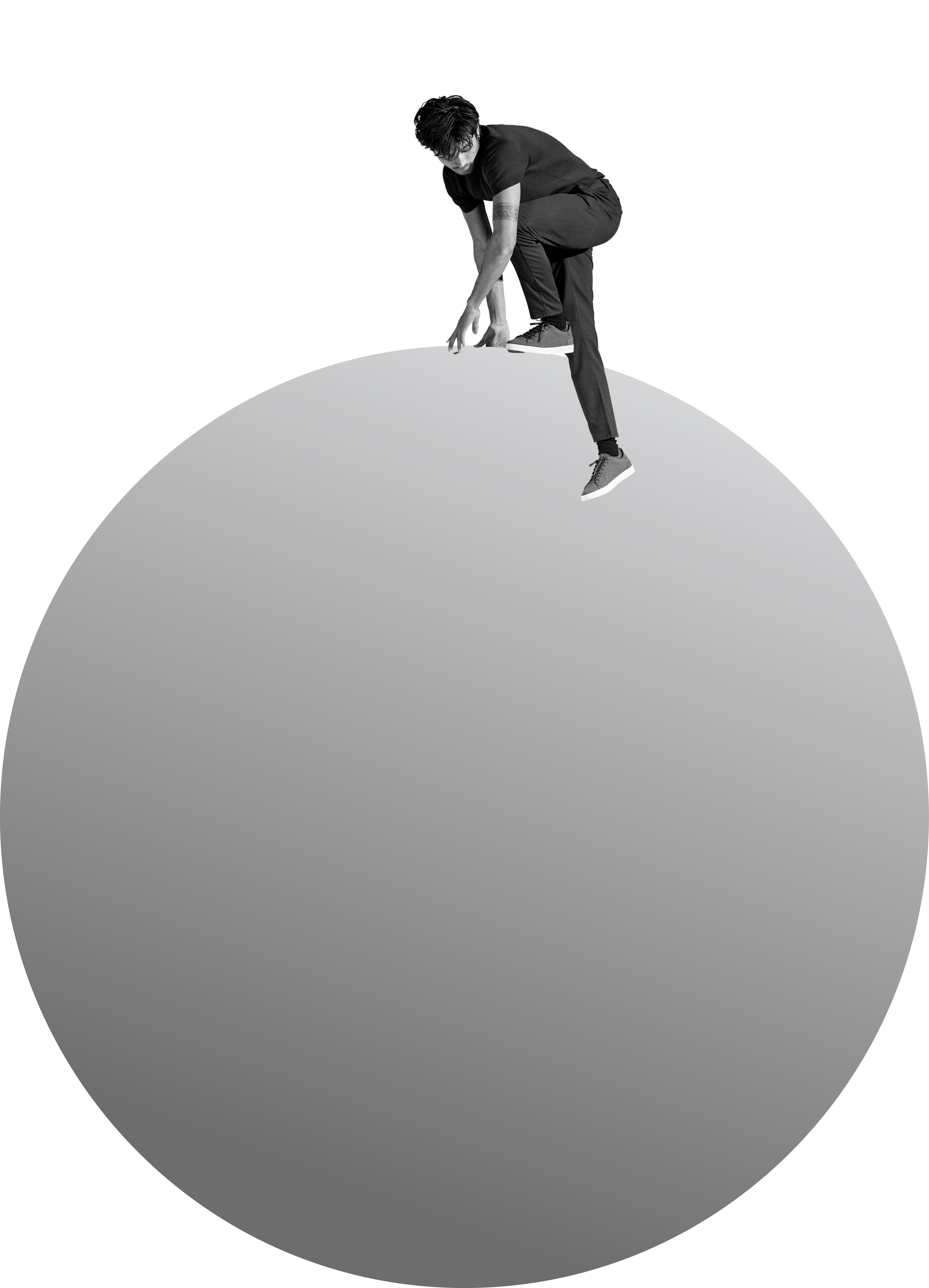 Person climbing over a gray bubble