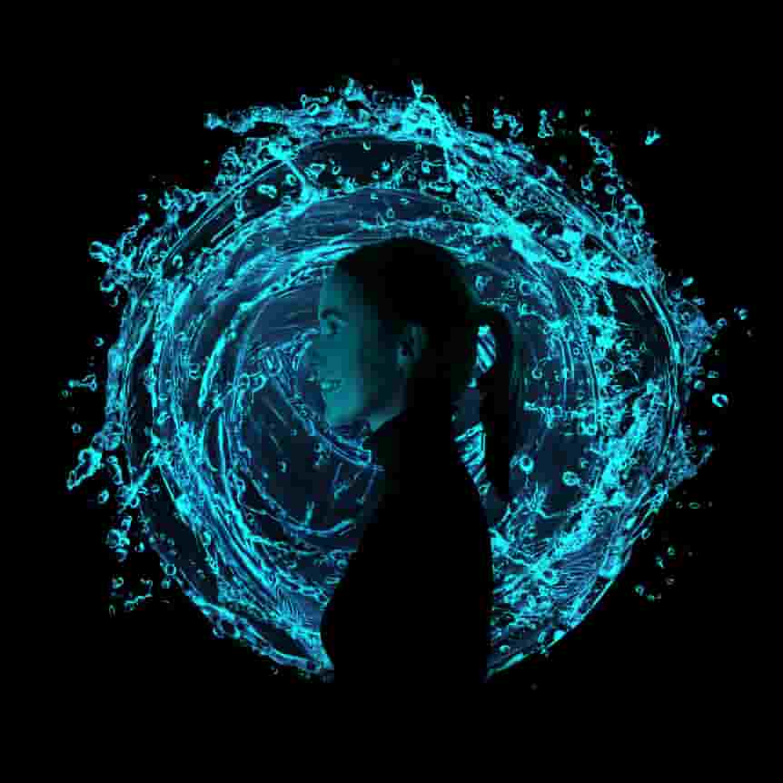 woman with a water vortex background