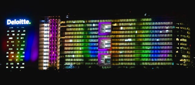 Deloitte USI Office in Hyderabad lit up with rainbow colors