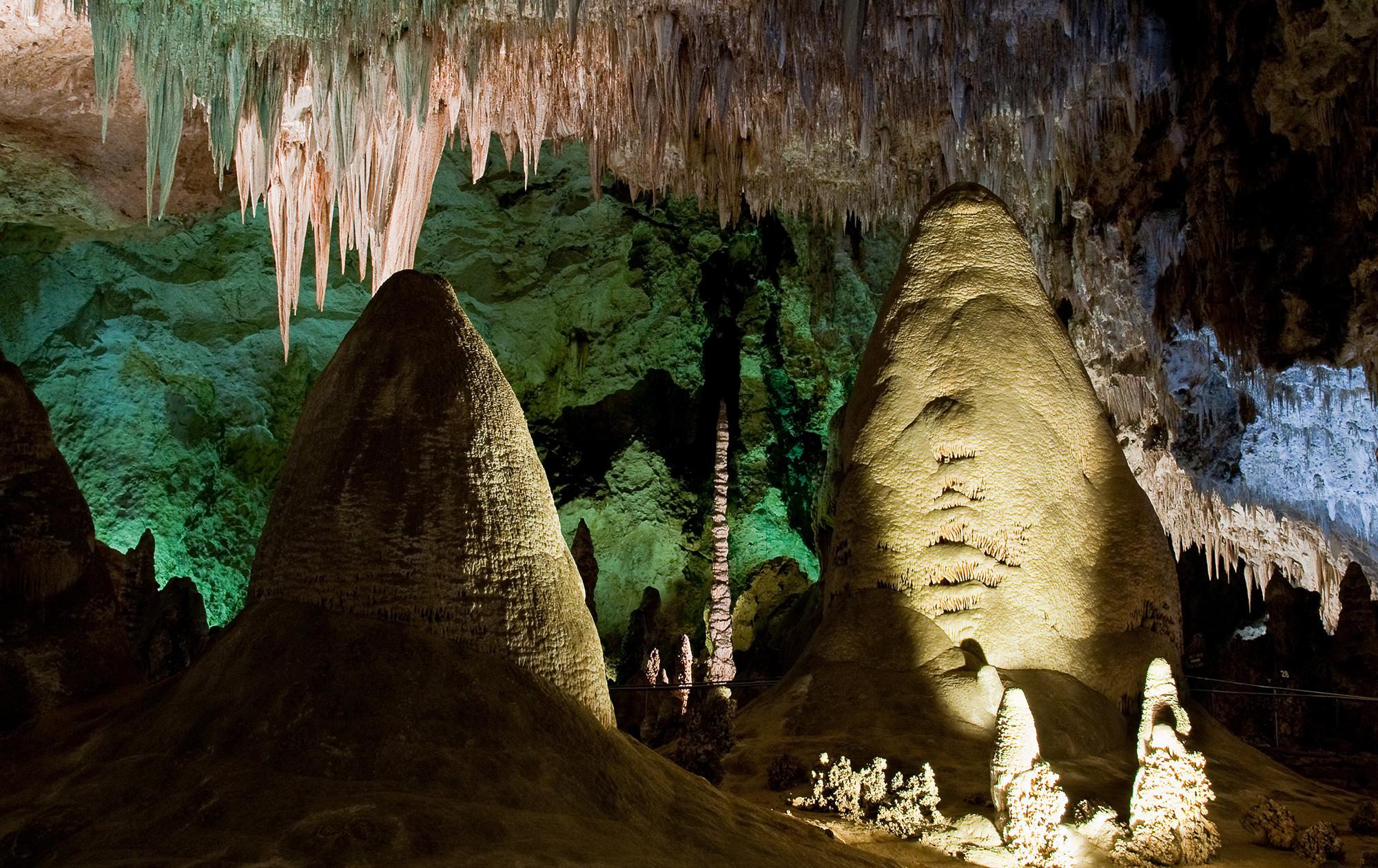 Caves with stalagtites and stalagmites