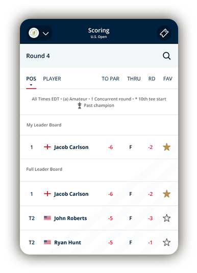 app showing players scores