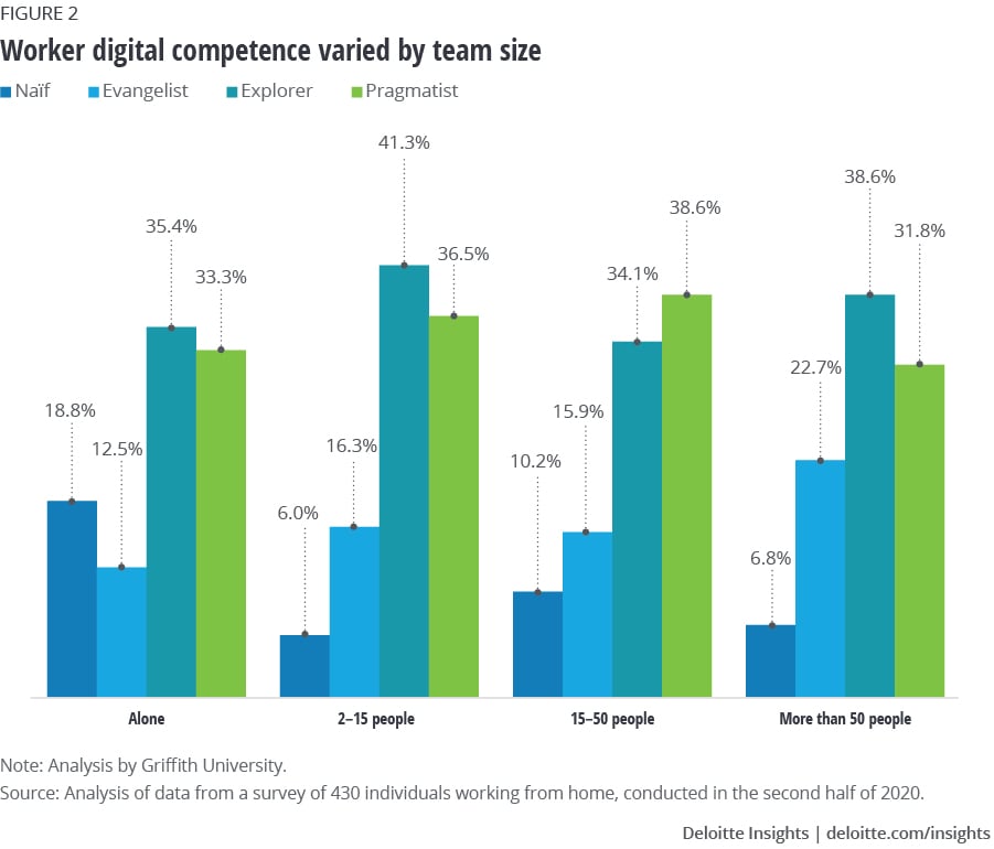Worker digital competence varied by team size